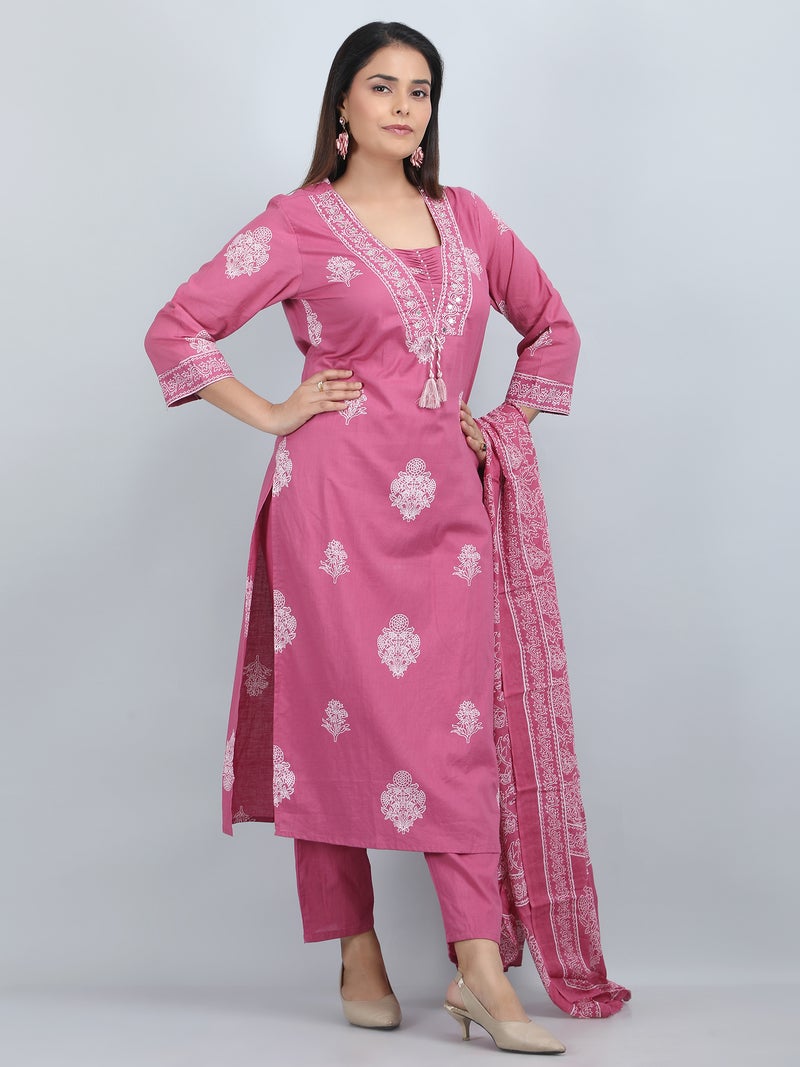 Shifory Floral Print Pink Kurta Set for Women - Image 2